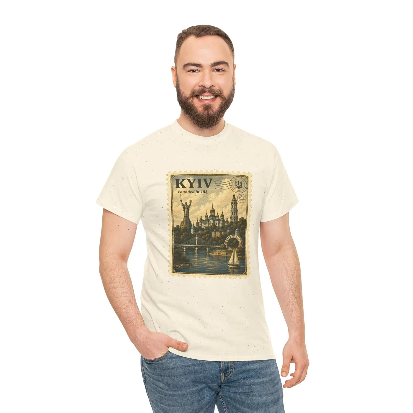 A man wearing the Kyiv T-shirt