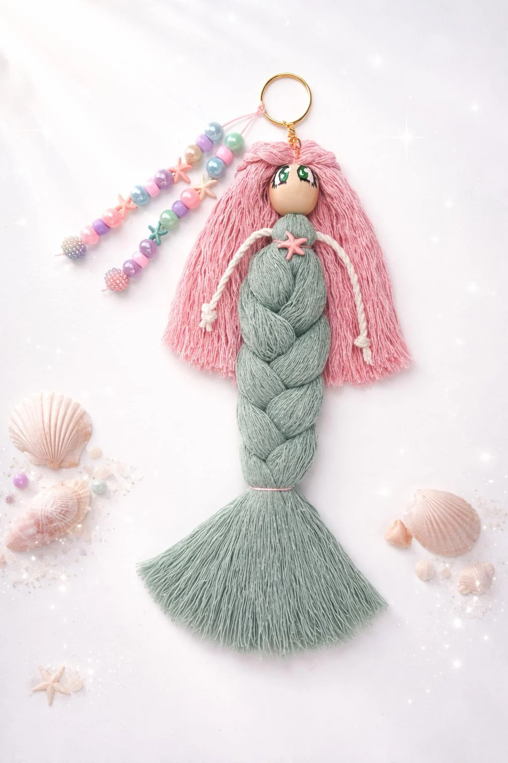 DIY macramé mermaid craft kit — a backpack charm project, listed at CA$20.00