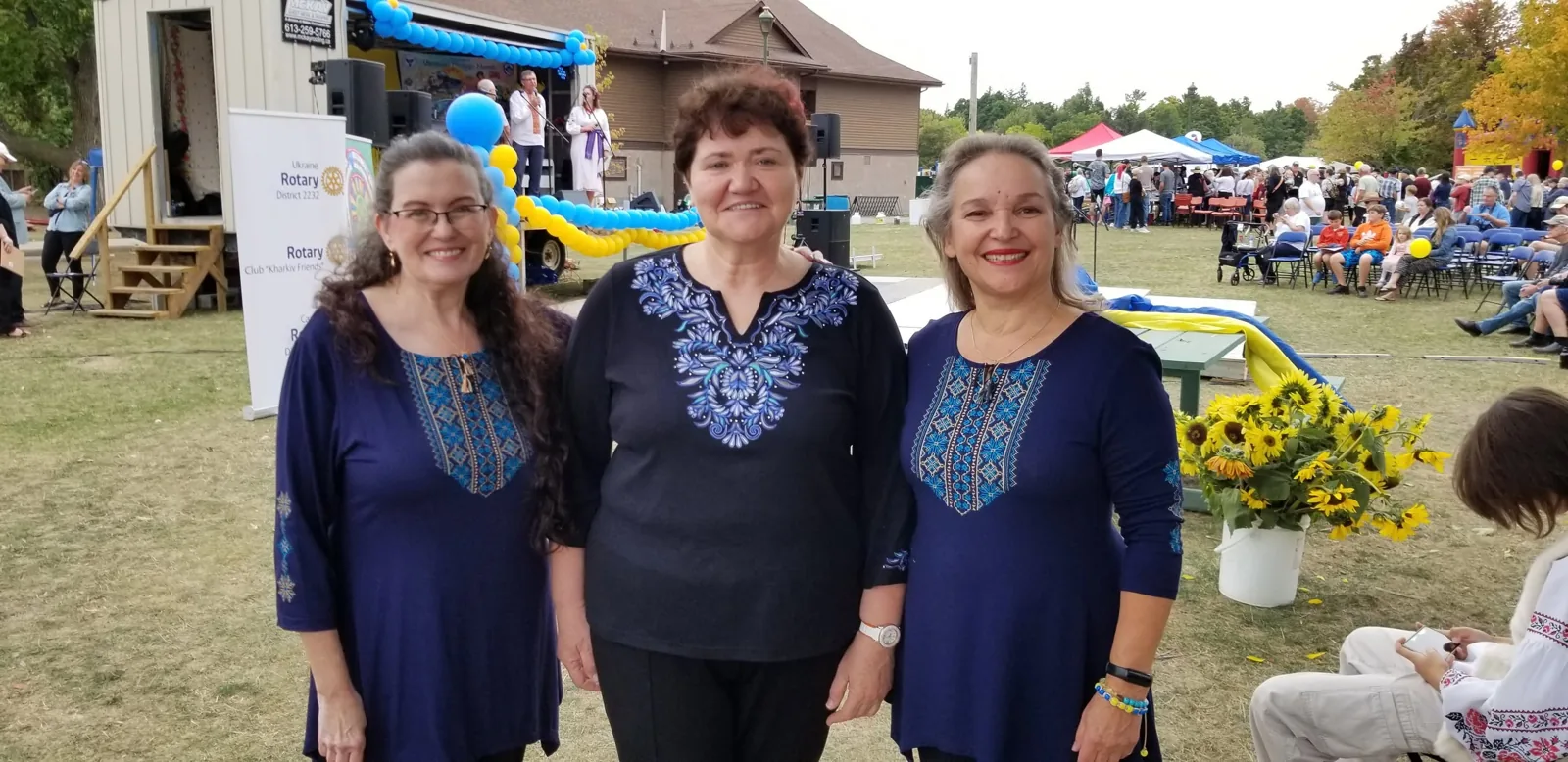 Bonnie, Larisa and Olya taking a break between sets at UAFest 2025 in Carleton Place