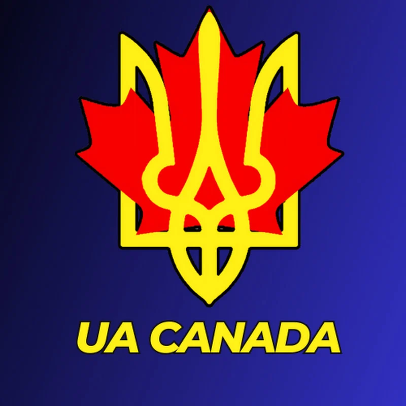 The YouTube channel avatar — the UA CANADA emblem: a yellow tryzub over a red maple leaf on a blue square