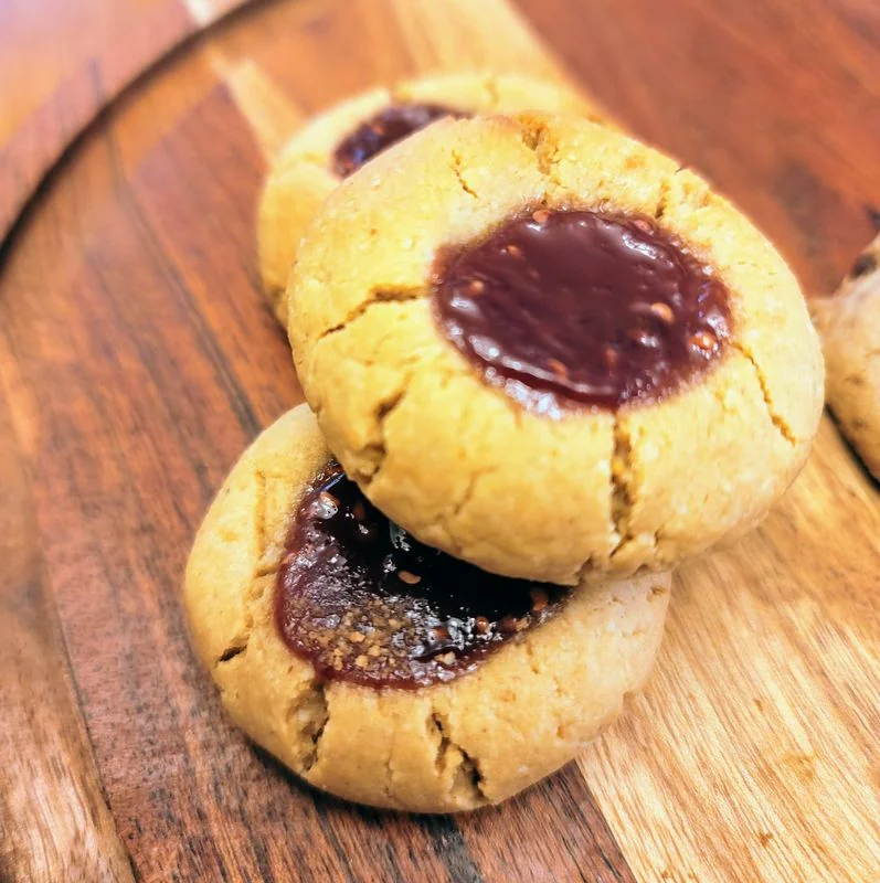 PB & J thumbprint cookies — gluten-free, grain-free, vegan